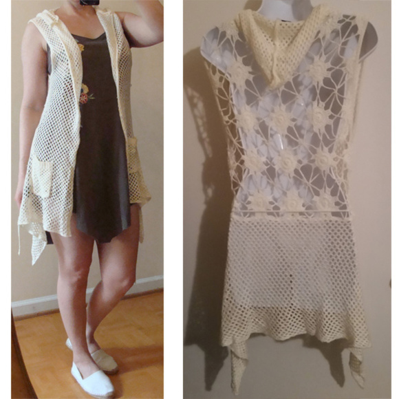 Neslay Paris crochet hooded coverup layer layering knit top y2k swim cover up - Picture 2 of 4
